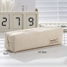1 pezzo Astuccio portapenne in velluto a coste di colore unito, di grande capacità, minimalista, alla moda e pratico per ufficio, scuola, cancelleria, forniture per il ritorno a scuola, per riporre pennelli da trucco