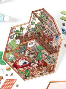 3pcs Cute Mini House 2.5D Landscape Sticker, "My Little House" Series DIY Scene Decoration Sticker,School Supplies,Back To School