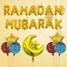 22pcs/Set Eid Al-Fitr Ramadan Mubarak Letter Balloons Set Star Moon Balloon Ramadan Kareem Eid Mubarak Decorations Eid Al Adha Party Supplies - Multicolor - View 1