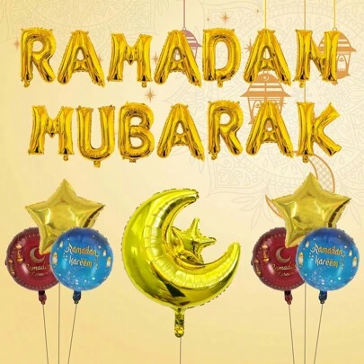 22pcs/Set Eid Al-Fitr Ramadan Mubarak Letter Balloons Set Star Moon Balloon Ramadan Kareem Eid Mubarak Decorations Eid Al Adha Party Supplies