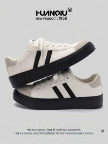 HUANQIU 女士厚底潮流休闲运动鞋 小白鞋 舒适时尚 黑白色 学生休闲装 四季皆宜 - 白色 - 查看 2
