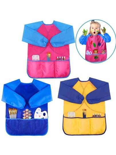 1pc Children's Waterproof Smock With Long Sleeves For Painting,Size S Fits Children Aged 3-4, And Size M Fits Children Aged 5-8.