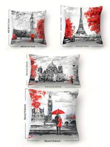 4 pièces/Set Housses de coussin d'impression rouge encre de couple, fermeture à glissière amovible, polyester lavable en machine, convient pour différentes décorations de pièce intérieure et extérieure, accessoires de maison pour lit, canapé, chaise