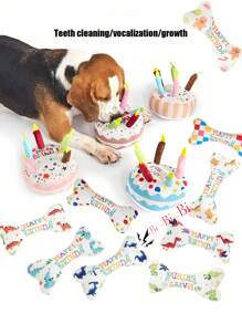 Pet Toys For Cats & Dogs, Stress Relief Chew Toys, Teeth Cleaning, Bites Resistant, Birthday Gift, Birthday Cake With Squeaky Bone