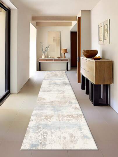 1 件现代简约风格浅黄色毛绒走廊地毯，850g/M² 0.8cm 厚，矩形，防滑可洗，适用于家庭装饰、客厅、厨房、餐厅、办公室、所有季节