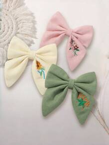 1-3 piezas Nuevos clips para el cabello con bordado floral y lazo para niños, adecuados para uso diario casual, festivales y vacaciones