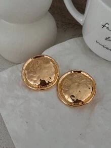 1 Pair Asymmetrical Metal Round Earrings, Minimalist Vintage Elegant Gold And Silver Stud Earrings, Charming Jewelry For Women's Daily Wear