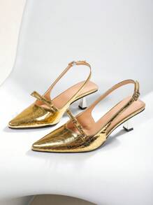 Tacones altos puntiagudos dorados para mujeres, tacones altos de mujer con puntera hueca y puntiaguda, sandalias de tacón alto de punta cuadrada, aptas para todas las temporadas, para dama de oficina, cómodas, de uso múltiple, fáciles de llevar