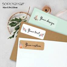 50 张 1.9 X 5.8 厘米定制地址贴纸，个性化回邮地址标签，自粘式可打印礼品标签 - 白色 - 查看 2