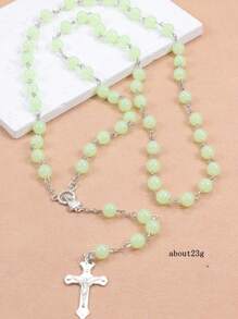 1 件优雅实惠的 8 毫米/6 毫米约 59 件塑料夜光串珠十字架吊坠项链、教堂洗礼节日礼物、毛衣链 - 夜光串珠項鍊 - 查看 8