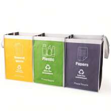 Recycle Waste Bag For Kitchen Home Trash Sorting Bins Base Plate Waterproof Baskets Polypropylene 3 Set - Light Grey - View 8