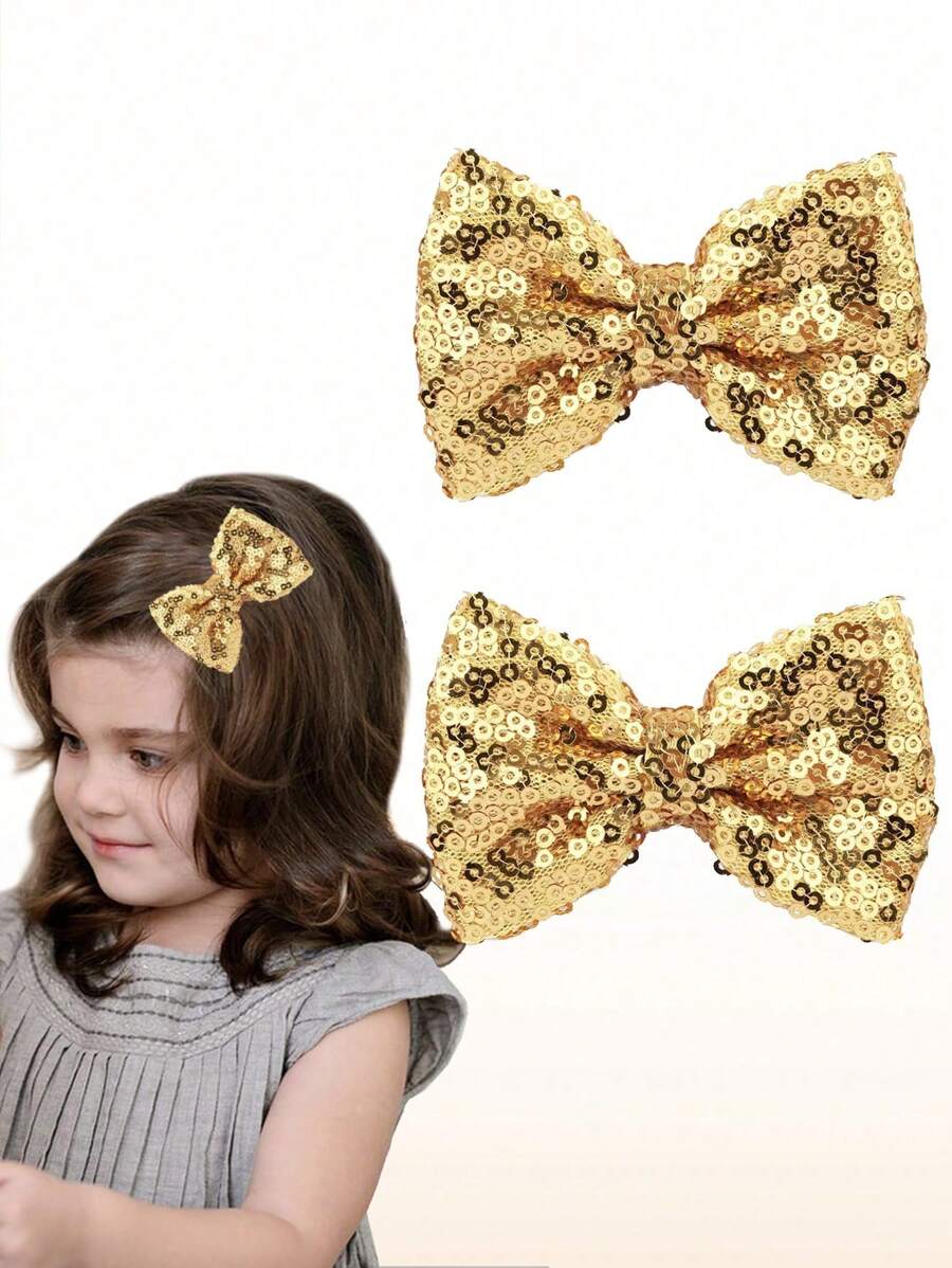 2pcs Love Fairy 3-Inch Glitter Bow Hairpin - Sparkling Sequin Bowknot Hair Clip For Girls,Teens (Hot Pink)