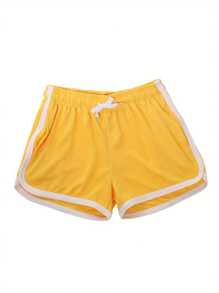 Men Summer Athletic Outfits, Color Splicing Drawstring Elastic-Waist Sports Running Shorts For Boys - Màu vàng - Xem 1