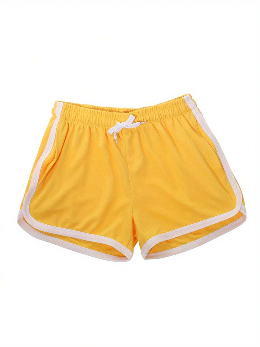 Men Summer Athletic Outfits, Color Splicing Drawstring Elastic-Waist Sports Running Shorts For Boys - Màu vàng - Xem 1