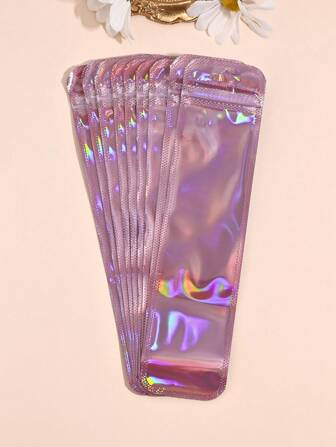  50pcs Fashionable Shiny Pink Long Laser Gift Bags, Reusable Jewelry Pouches, Party & Holiday Gift Packaging