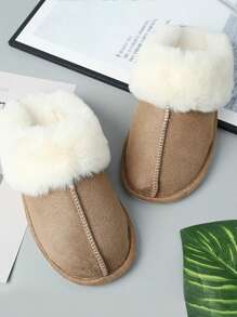 Fuzzy Warm Comfy Slipper Slip-On Fluffy Fashion Winter Bedroom House Shoes For Valentine's Day Gift For Girlfriend - Màu Khaki - Xem 2