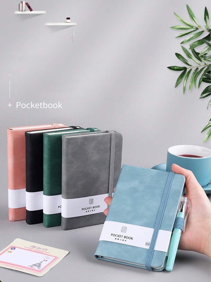 Cuaderno de bolsillo mini A7 con portaplumas, 100 hojas/200 páginas, tamaño 3.15*4.33 pulgadas - Multicolor - Ver 1