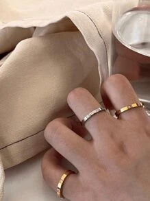 1 pieza Anillo con forma de corazón de acero inoxidable en color oro rosa/plateado con 3 piedras cúbicas de circonia, regalo de joyería para parejas/bodas