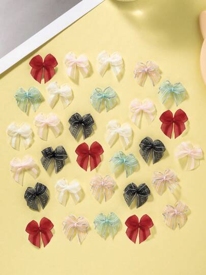 30/50/100 件蕾丝欧根纱蝴蝶结 DIY 手工工艺配件，迷你缎带手工蝴蝶结，适用于内衣、袜子、发饰、圣诞礼物、头饰