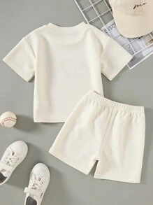 1-5T Toddlers Summer Sports Casual Breathable 1977 Numeric Print T-Shirt & Shorts Sets, Suitable For Boys And Girls - Apricot - View 2