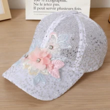 蕾丝帽女刺绣花朵网眼透气棒球帽韩版防晒帽子送女友礼物情人节礼物约会用品 - 彩色 - 查看 4