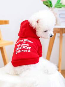 1pc Pet Clothing, Dog/Cat Apparel, Plain Hoodie Sweatshirt With Print Design For Small To Medium Sized Dogs, Hooded Sweatshirt In Red