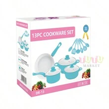 Juego de utensilios de cocina multifuncionales de 13 piezas, sartén antiadherente de cerámica saludable de agarre suave, juego de ollas de cocina de 13 piezas, juego para el hogar con tapa de vidrio templado, revestimiento antiadherente, conducción eficiente del calor, resistente y duradero, excelente sensación, variedad de ollas Los tipos satisfacen las necesidades diarias (azul, morado, rosa) - Azul - Ver 11