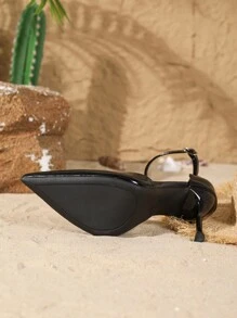 2025秋冬新款女士10厘米尖头可调节绑带高跟鞋，优雅细高跟鞋，黑色，适合日常穿着/派对，优雅 - 黑色 - 查看 6