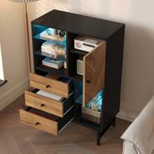 Uniquely Designed Display Case With 12-Color LED Strip, Display Case With Drawers And Glass Shelves, 80 X 40 X 120.5 Cm