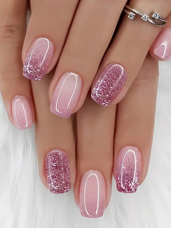 Y2K Enhance Your Look 24Pcs Medium Coffin Super Glossy Press On Nails Pink Fashion French Style Gradient Glitter Pattern Beauty Simple Style False Nails Artificial Finger Manicure Fake Nails For Women Sweet,Cute,Minimalist,And Elegant Style Nail Art Set With Detachable Fake Nails Patches Suitable For Holiday Wear,Parties,Friends, Dates,Daily Wear Nail Supplies Nails
