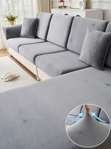 1pc Universal Silver Fox Velvet Anti-Slip Sofa Seat Cover, Soft & Skin-Friendly, Elastic Pet Hair Resistant Sofa Slipcover, Suitable For L-Shaped And 1/2/3/4 Seat Sofa In Living Room (Pillow Not Included, Sold Individually) - Light Grey - View 1