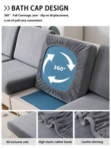 1pc Universal Silver Fox Velvet Anti-Slip Sofa Seat Cover, Soft & Skin-Friendly, Elastic Pet Hair Resistant Sofa Slipcover, Suitable For L-Shaped And 1/2/3/4 Seat Sofa In Living Room (Pillow Not Included, Sold Individually) - Light Grey - View 9