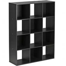 12-Cube Black Storage Organizer Bookcase Home Office Display Bookshelf Shelves