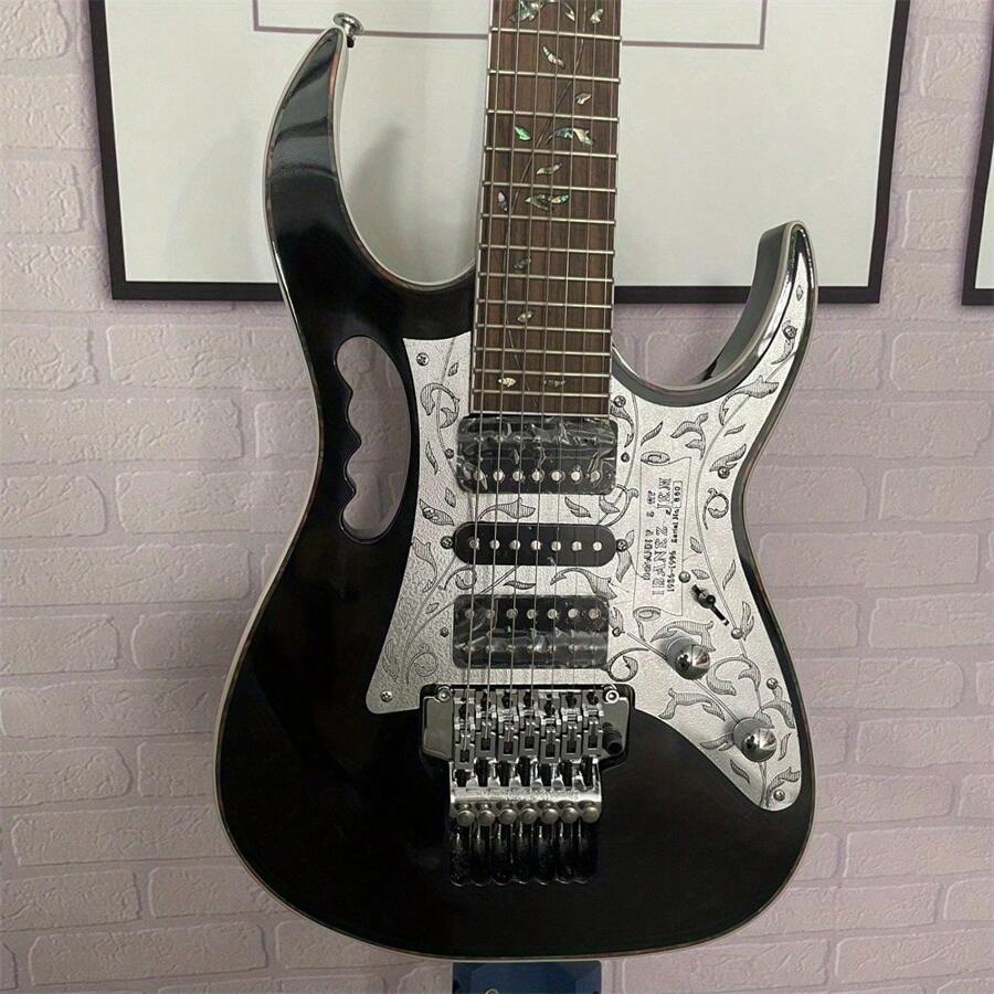 Custom 7 Strings Black Electric Guitar 24 Fret Maple Neck Flower Inlay ...