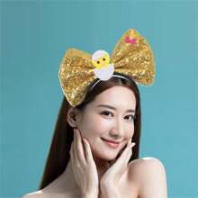 Easter Bow Headband, Shiny Sequined Hair Hoop Cute Headband Styling Accessories For Party Photography - Yellow - View 5