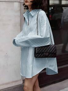 Striped Large Pockets Long Sleeve Shirt