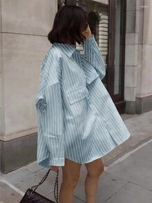 Striped Large Pockets Long Sleeve Shirt