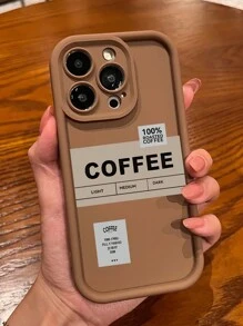 时尚 100% 纯咖啡字母设计磨砂咖啡色手机壳，减震保护软壳兼容 Iphone 13 11 12 11 14/14Pro/14plus/14Promax/15/15Pro/15Promax X/XS XR XSMAX 8/7PLUS IPhone 手机壳 - 咖色 - 查看 2