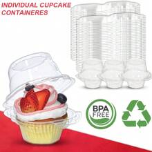 NPLUX 150 Pack Individual Cupcake Containers Plastic Cupcake Boxes Cupcake Holders Stackable Deep Dome Cupcake Carrier - 150 Pack Transparent - View 4