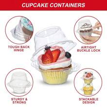 NPLUX 150 Pack Individual Cupcake Containers Plastic Cupcake Boxes Cupcake Holders Stackable Deep Dome Cupcake Carrier - 150 Pack Transparent - View 6