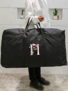 旅行行李袋，旅行袋折叠行李袋，姓名首字母图案大容量储物袋防水防潮行李袋手提包收纳袋，打包袋手提袋，无纺布袋，防潮储物袋，被子衣服储物袋，坚固的超大储物袋，适用于搬家、旅行和宿舍 - 带拉链和加固手柄的行李袋 - 60x40x25cm/23.62x15.74x9.84 英寸卧室配件 - 黑色 - 查看 14