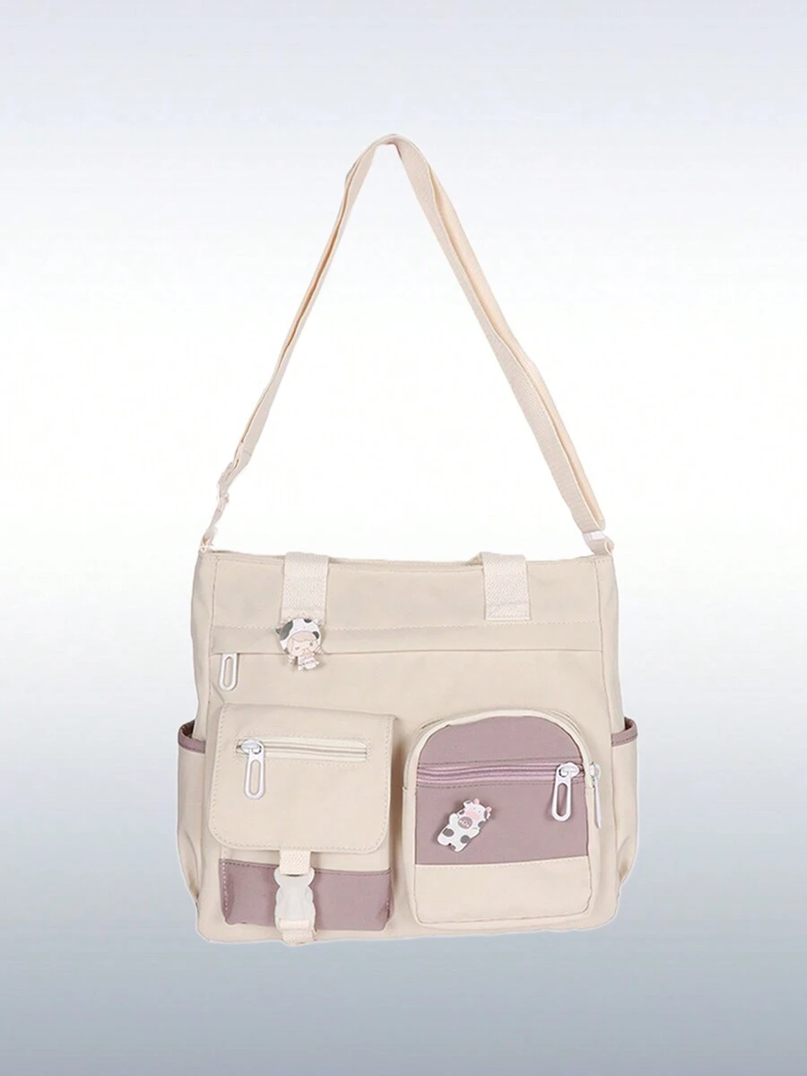 Women's Crossbody Bag Contrast Color Messenger Bag Nylon Crossbody Bag Shoulder Bag Fashion Casual Handbag - trắng - Xem 1