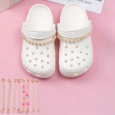 2 pièces Chaîne de perles et strass amovible pour la décoration de chaussures, accessoires de chaussures DIY pour chaussures creuses