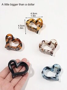 5 件心形镂空优雅豹纹果冻发夹，可爱马尾发夹套装，情人节礼物情人发爪发夹发夹发夹发夹发夹秋冬发饰女士度假装女士 - 彩色 - 查看 3