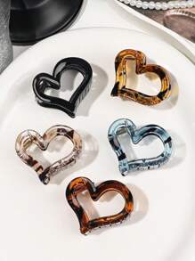 5 件心形镂空优雅豹纹果冻发夹，可爱马尾发夹套装，情人节礼物情人发爪发夹发夹发夹发夹发夹秋冬发饰女士度假装女士 - 彩色 - 查看 6