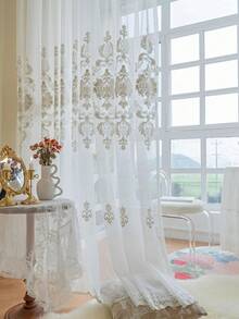 2PCS European Embroidery Transparent Curtain Window Screen Embroidered Retro Balcony Living Room Bedroom Bay Window-Multi Function With Hook - White - View 6