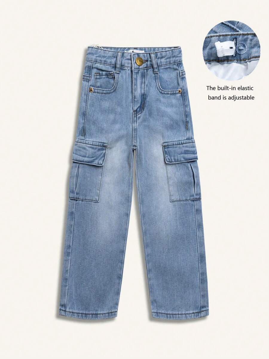 Calça jeans estilo cargo estilo street fashion jovem menino com cintura ajustável