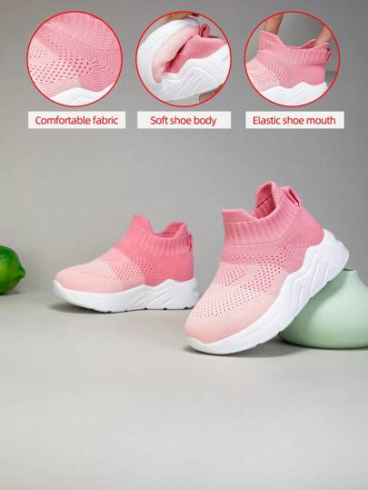New Kids Simple Design Soft Breathable Mesh Anti-Slip Lightweight Slip On Outdoor Casual Sports Shoes, All Season