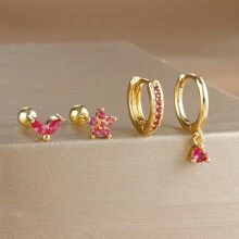 4 Stücke Ohrstecker Set mit Kubikzirkonia Sternblättern für Frauen, 18 Karat vergoldeter Edelstahl und Kupfer Ohrreifen Knorpel Schmuck