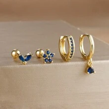 4 Stücke Ohrstecker Set mit Kubikzirkonia Sternblättern für Frauen, 18 Karat vergoldeter Edelstahl und Kupfer Ohrreifen Knorpel Schmuck